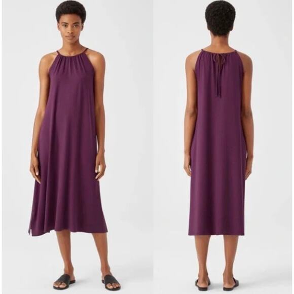 NWT Eileen Fisher Tencel Blend Halter Sheath Dress in Blackberry Purple XL - Picture 1 of 13